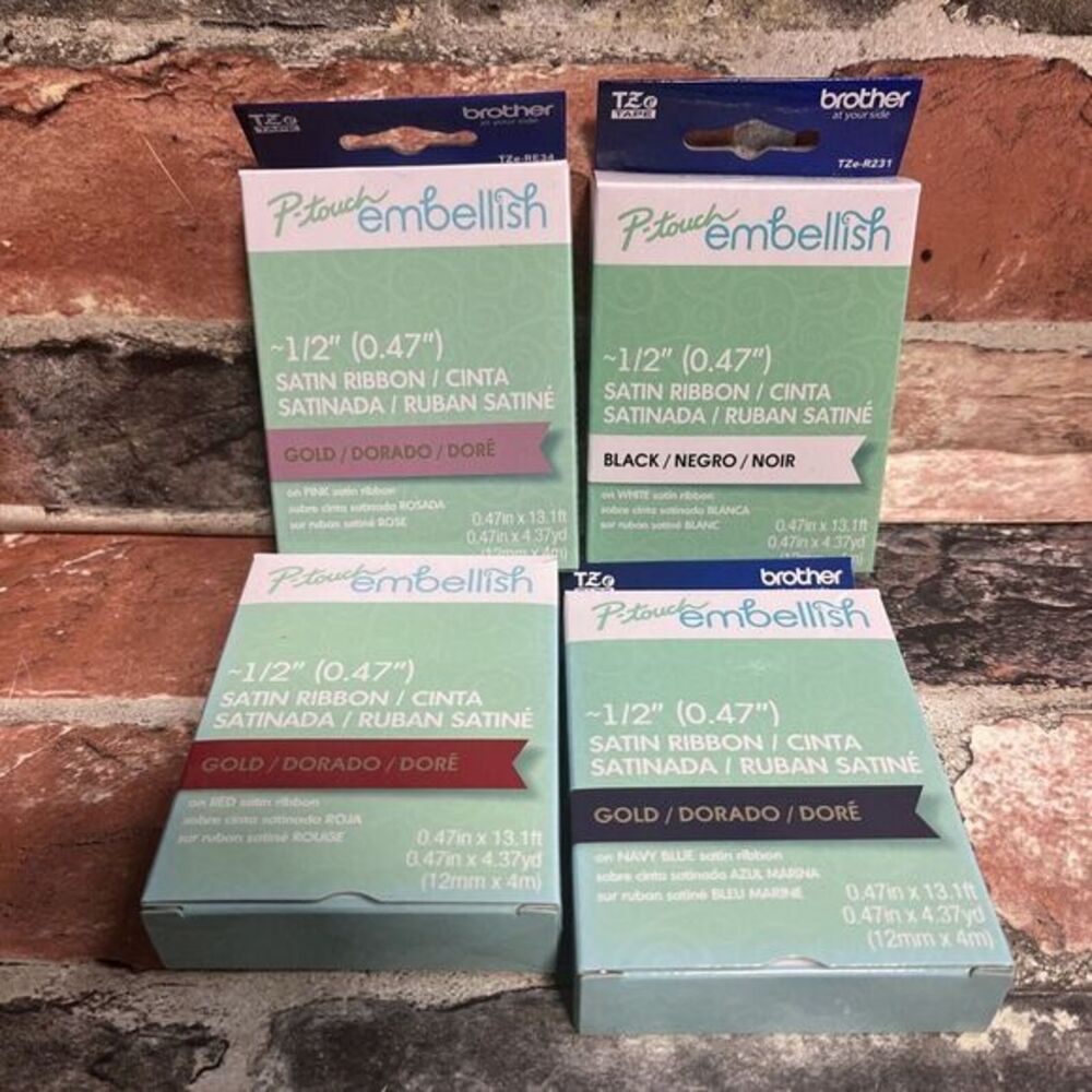 Brother P-Touch Embellish Satin‎ Ribbon Assorted No Duplicates (LOT OF 4) NIB